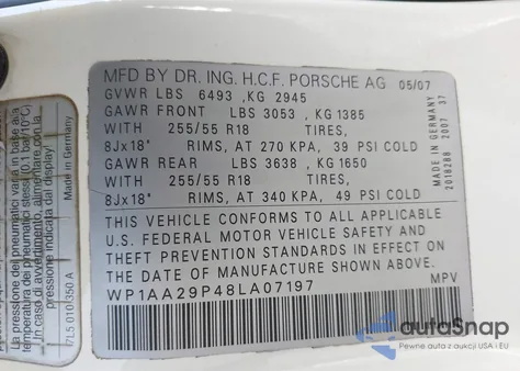 2008 Porsche Cayenne from USA, damaged, VIN WP1AA29P48LA07197